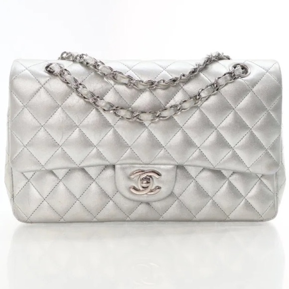 Chanel Silver Quilted Caviar Leather Medium Classic Double Flap Bag - Picture 2 of 4